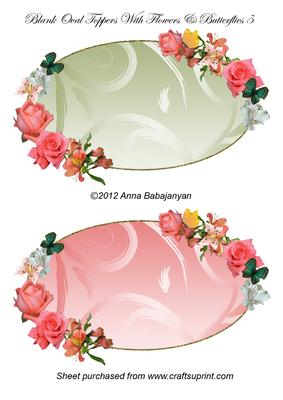 Blank Oval Toppers with Flowers & Butterflies 5