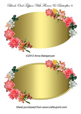 Blank Oval Toppers with Flowers & Butterflies 6