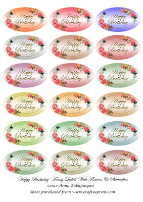 Happy Birthday Fancy Labels with Flowers & Butterflies