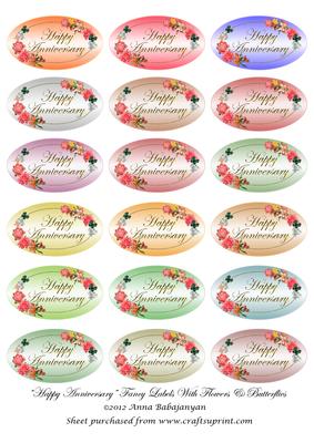 Happy Anniversary Fancy Labels with Flowers & Butterflies