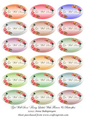 Get Well Soon Fancy Labels with Flowers & Butterflies