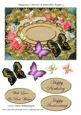 Happiness Flowers & Butterflies Topper 3