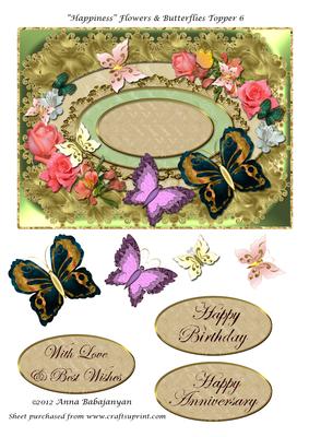Happiness Flowers & Butterflies Topper 6