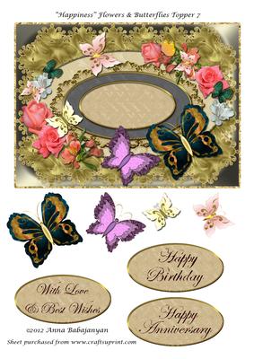 Happiness Flowers & Butterflies Topper 7