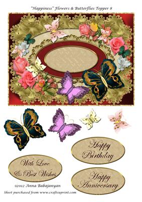 Happiness Flowers & Butterflies Topper 8