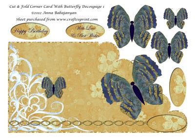 Cut & Fold Corner Card with Butterfly Decoupage 1