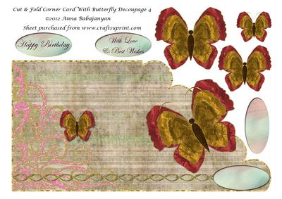 Cut & Fold Corner Card with Butterfly Decoupage 4
