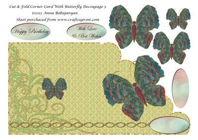 Cut & Fold Corner Card with Butterfly Decoupage 5