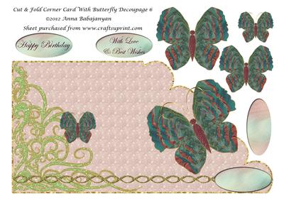 Cut & Fold Corner Card with Butterfly Decoupage 6