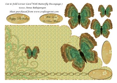 Cut & Fold Corner Card with Butterfly Decoupage 7