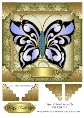 Grace Black Butterfly 8x8 Topper 8