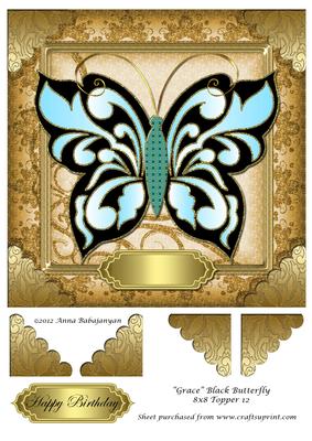 Grace Black Butterfly 8x8 Topper 12