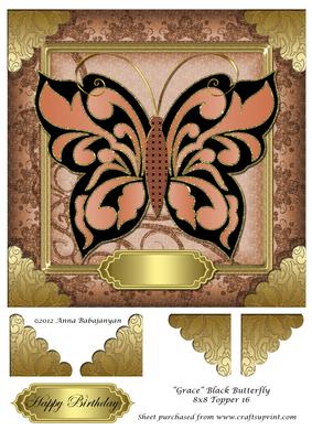 Grace Black Butterfly 8x8 Topper 16