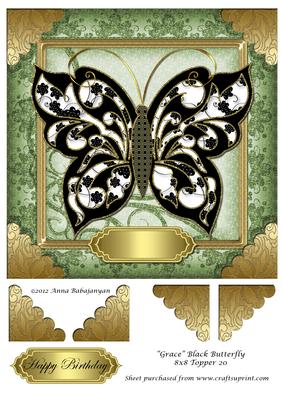Grace Black Butterfly 8x8 Topper 20