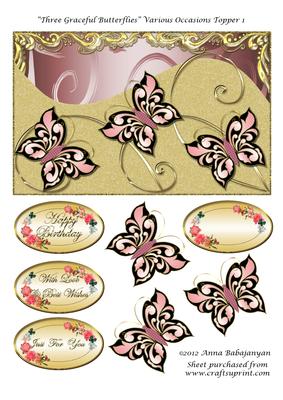 Three Graceful Butterflies Various Occasions Topper 1