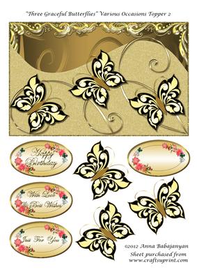 Three Graceful Butterflies Various Occasions Topper 2