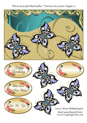 Three Graceful Butterflies Various Occasions Topper 3
