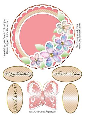 Birthday/ Good Luck/ Thank You Topper with Flowers 1