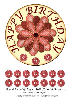 Round Birthday Topper with Flower & Buttons 2