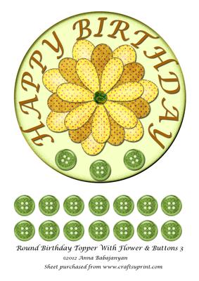 Round Birthday Topper with Flower & Buttons 3