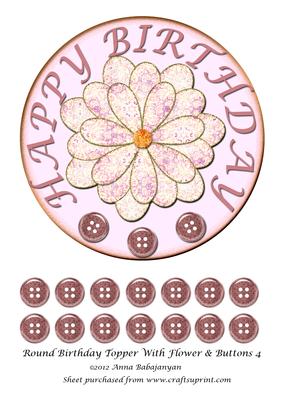Round Birthday Topper with Flower & Buttons 4