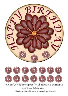 Round Birthday Topper with Flower & Buttons 5