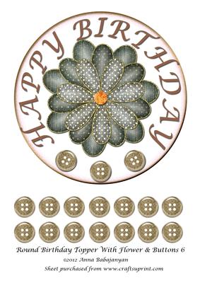 Round Birthday Topper with Flower & Buttons 6