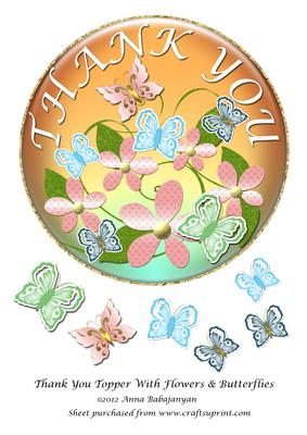 Thank You Topper with Flowers & Butterflies