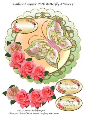 Scalloped Topper with Butterfly & Roses 3