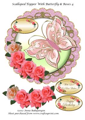 Scalloped Topper with Butterfly & Roses 4