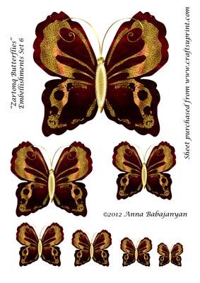 Zartonq Butterflies Embellishments Set 6