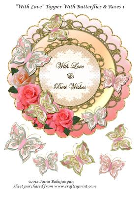 With Love Topper with Butterflies & Roses 1