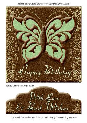 Chocolate Cookie with Mint Butterfly Birthday Topper