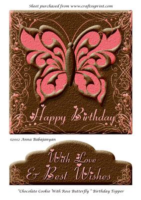 Chocolate Cookie with Rose Butterfly Birthday Topper