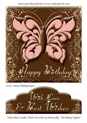 Chocolate Cookie with Strawberry Butterfly Birthday Topper