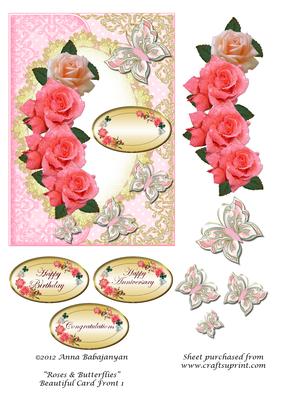 Roses & Butterflies Beautiful Card Front 1
