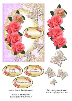 Roses & Butterflies Beautiful Card Front 2