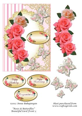 Roses & Butterflies Beautiful Card Front 3