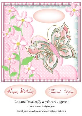 So Cute! Butterfly & Flowers Topper 1