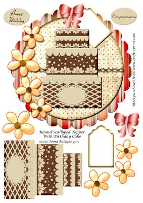 Round Scalloped Topper with Birthday Cake