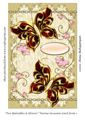Two Butterflies & Flowers Various Occasions Card Front 1