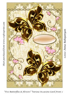 Two Butterflies & Flowers Various Occasions Card Front 2