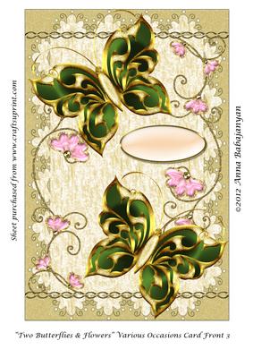Two Butterflies & Flowers Various Occasions Card Front 3