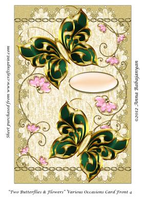 Two Butterflies & Flowers Various Occasions Card Front 4