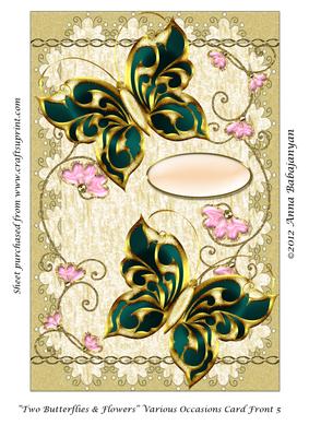 Two Butterflies & Flowers Various Occasions Card Front 5
