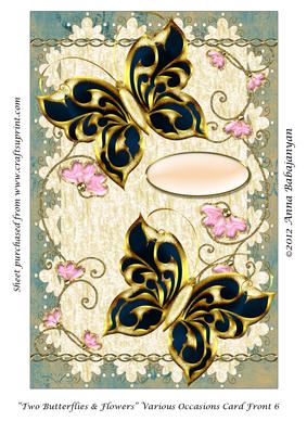Two Butterflies & Flowers Various Occasions Card Front 6