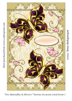 Two Butterflies & Flowers Various Occasions Card Front 7