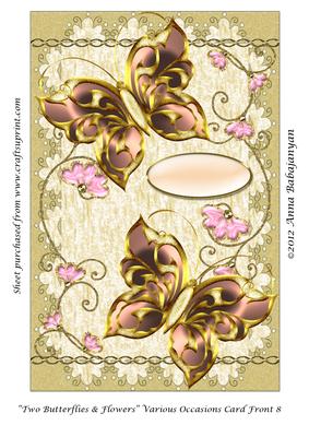 Two Butterflies & Flowers Various Occasions Card Front 8