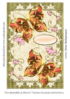 Two Butterflies & Flowers Various Occasions Card Front 9