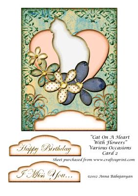 Cat on Heart with Flowers Various Occasions Card 2
